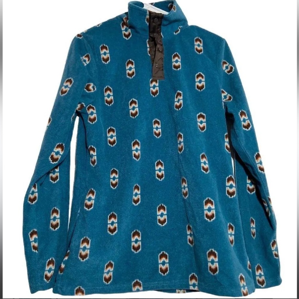 Wrangler As Real As Fleece Pullover 1/4 Zip Aztec Pattern Pearl Snap Blue